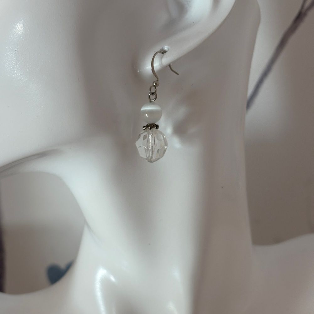 Chic White Faceted Bead Earrings